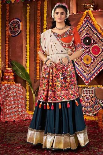 Teal Blue Viscose Cotton Festive Lehenga Choli