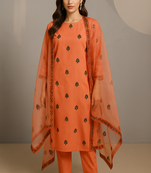 Orange hand block print kurta & dupatta