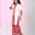 Women's white & red cotton checkered kurta set with palazzos