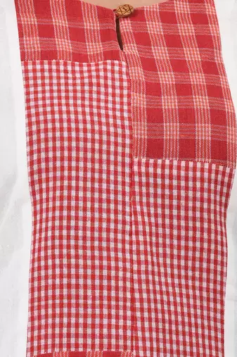 Women's white & red cotton checkered kurta set with palazzos