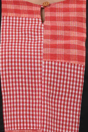 Women's black & red cotton checkered kurta set with palazzos
