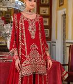 RED CHINON EMBROIDERY PARTY WEAR SUIT SET 