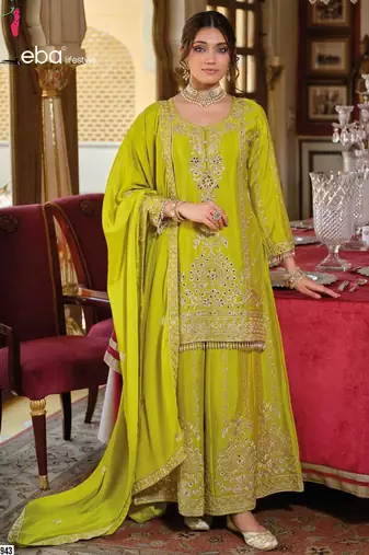  PARROT GEEN CINON SILK EMBROIDERY PARTY WEAR SUIT SET 