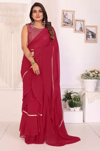 rani georgette ready to wear ruffle style saree with sequin embroidery blouse piece