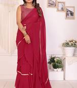 ready to wear rani georgette ruffle style saree with sequin embroidery blouse piece