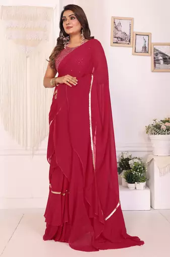 ready to wear rani georgette ruffle style saree with sequin embroidery blouse piece