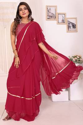 ready to wear rani georgette ruffle style saree with sequin embroidery blouse piece 3