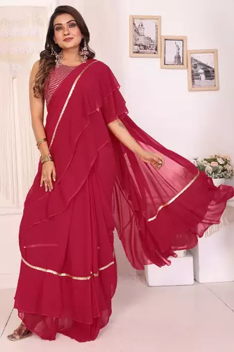ready to wear rani georgette ruffle style saree with sequin embroidery blouse piece