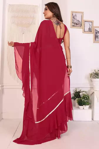 ready to wear rani georgette ruffle style saree with sequin embroidery blouse piece