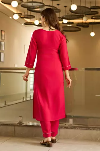 Women's Beautiful Viscose Embroidery work Straight Kurta with Pant and Dupatta Set