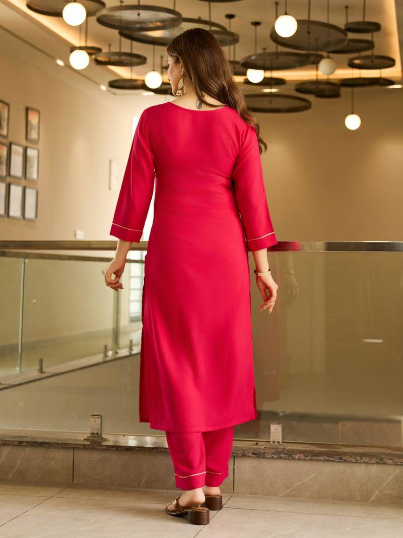 Women's Beautiful Viscose Embroidery work Straight Kurta with Pant and Dupatta Set