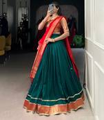 GREEN Vichitra Silk Paithani Zari Weaving South Indian Style Lehenga choli