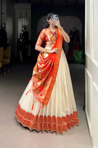 RED Vichitra Silk Paithani Zari Weaving South Indian Style Lehenga choli