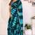 teal blue shibori printed ruffled stitched ready to wear saree with sequin unstitched blouse