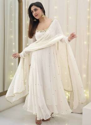 WHITE FUX BLOOMING MULTI WORK PARTY WEAR SUIT SET  1