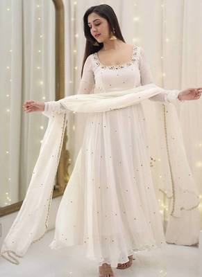 WHITE FUX BLOOMING MULTI WORK PARTY WEAR SUIT SET  3