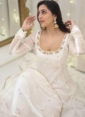 WHITE FUX BLOOMING MULTI WORK PARTY WEAR SUIT SET  5