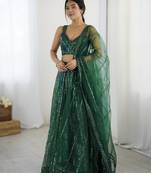 Bottle Green Net Rainbow Sequin Dori Work Lehenga Choli