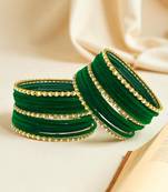 Set of 30 green velvet & gold plated bangles