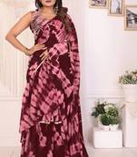 ready to wear maroon shibori printed ruffled stitched saree with sequin unstitched blouse