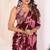 maroon shibori printed ruffled stitched ready to wear saree with sequin unstitched blouse