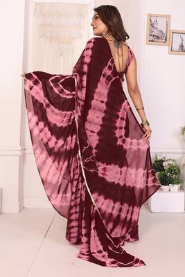 ready to wear maroon shibori printed ruffled stitched saree with sequin unstitched blouse 4