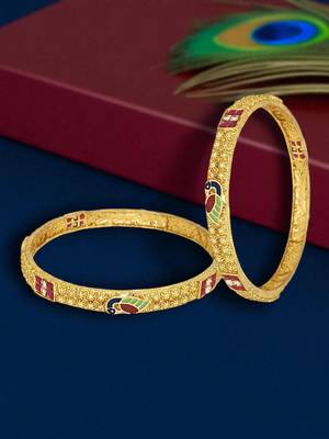 Set of 2 gold plated peacock design bangle set 1