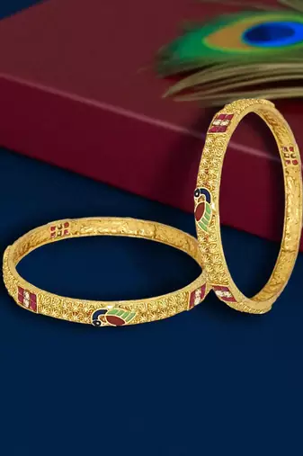 Set of 2 gold plated peacock design bangle set
