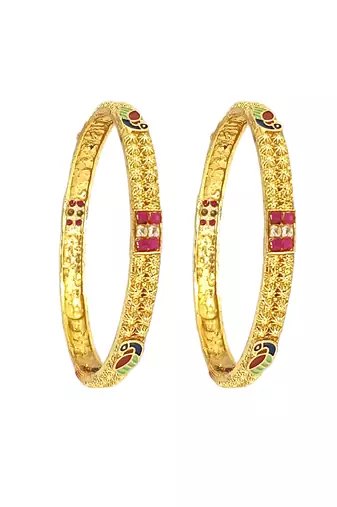 Set of 2 gold plated peacock design bangle set
