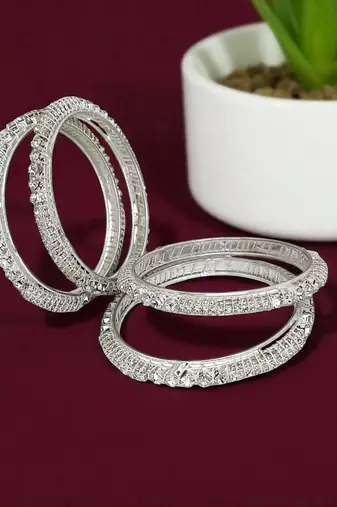 Set of 4 silver plated cubic zircon bangle set