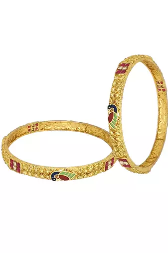 Set of 2 gold plated peacock design bangle set