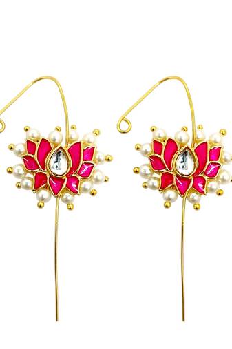 Gold plated pink lotus design needle ear cuff