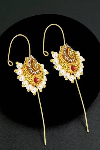 Gold plated teardrop crescent shape needle ear cuff