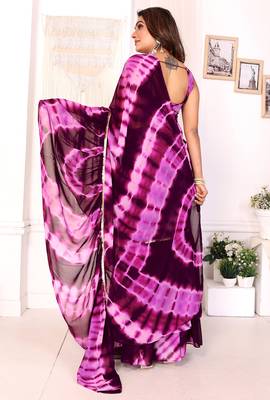 ready to wear wine shibori printed ruffled stitched saree with sequin unstitched blouse 5