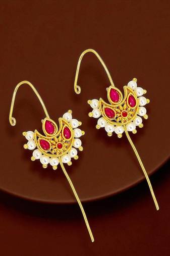 Gold plated elegant pink needle ear cuff