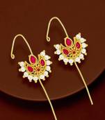 Gold plated elegant pink needle ear cuff
