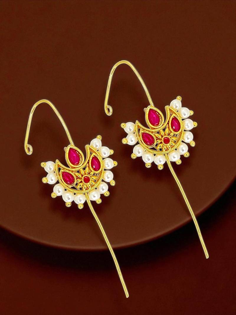 Gold plated elegant pink needle ear cuff