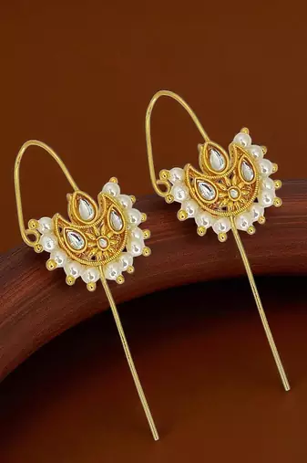 Gold plated kundan studded needle ear cuff