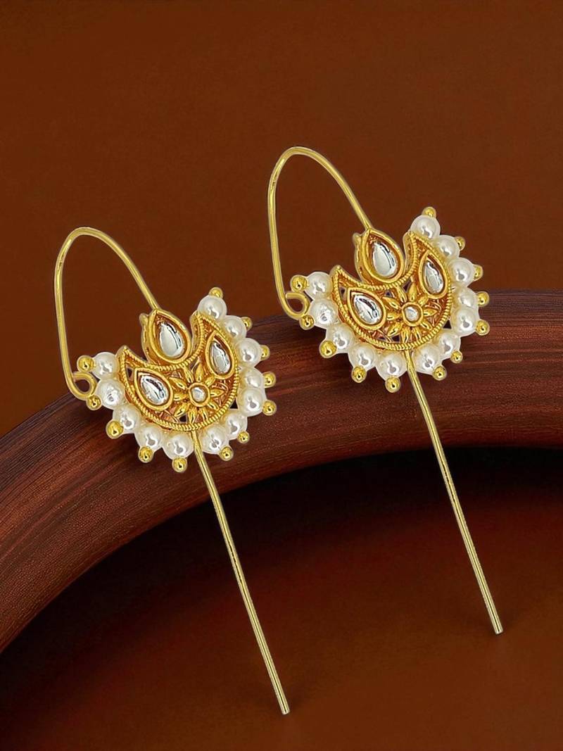 Gold plated kundan studded needle ear cuff