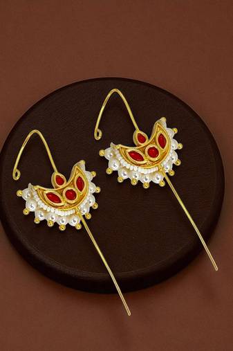Gold plated half moon needle ear cuff