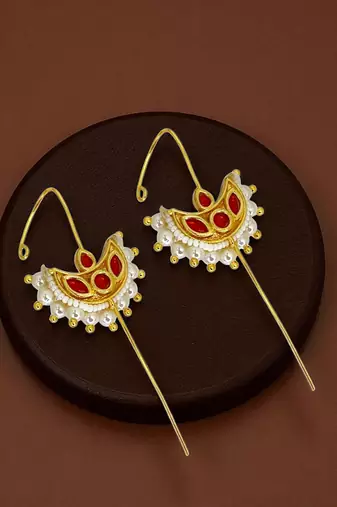Gold plated half moon needle ear cuff