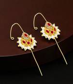 Gold plated pink kundan studded needle ear cuff