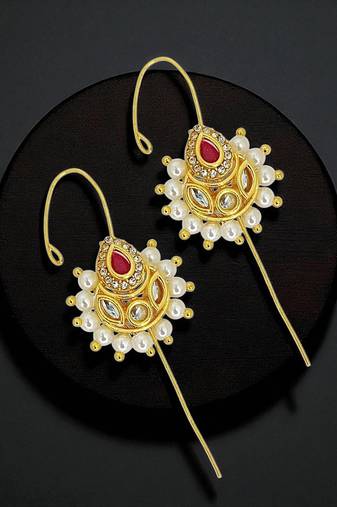 Gold plated kundan studded needle ear cuff