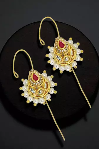 Gold plated kundan studded needle ear cuff