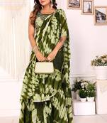 ready to wear mehendi shibori printed ruffled stitched saree with sequin unstitched blouse