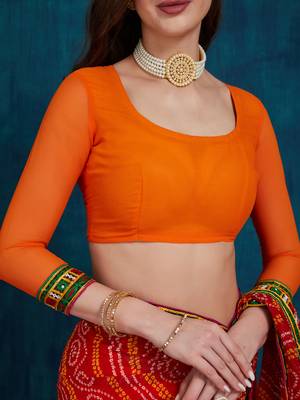 Riva enterprise women's half and half bandhani pallu red  and orange color saree 5