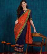 Riva enterprise women's half and half bandhani pallu orange  and navy blue color saree
