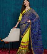 Riva enterprise women's half and half bandhani pallu blue and yellow color saree