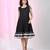 Women's black cotton a-line ethnic dress with monochrome checked sleeves & striped ruffle hem
