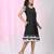 Women's black cotton a-line ethnic dress with monochrome checked sleeves & striped ruffle hem